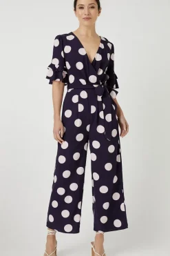Spot Print Wrap Jumpsuit