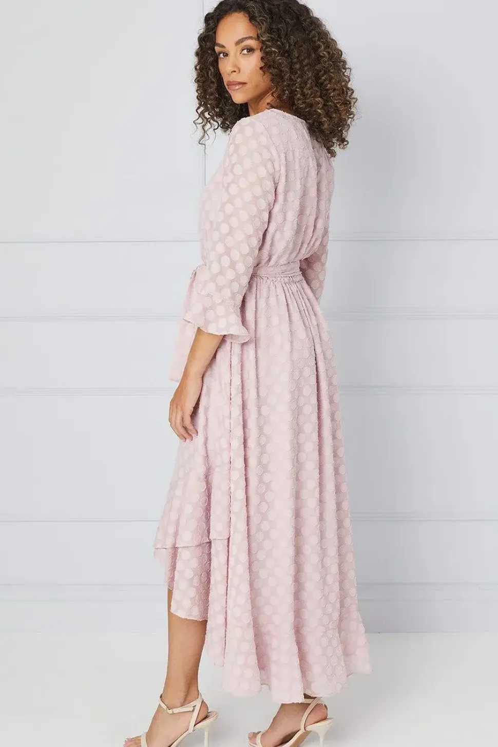 Spot Ruffle Sleeve Midaxi Dress