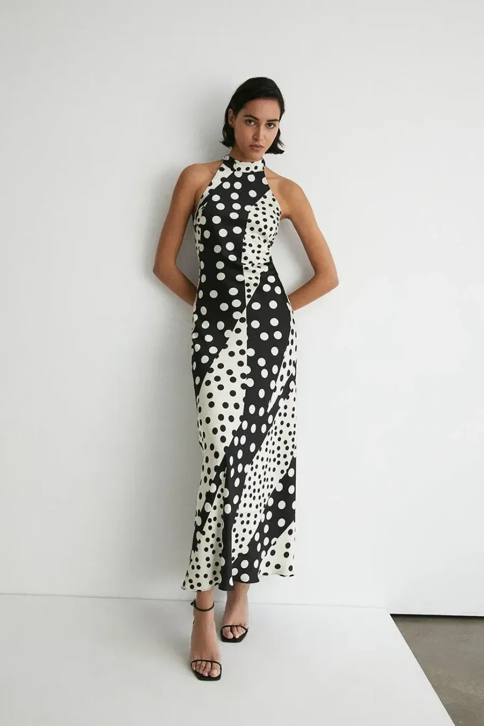 Spot Satin Halter Neck Backless Maxi Dress