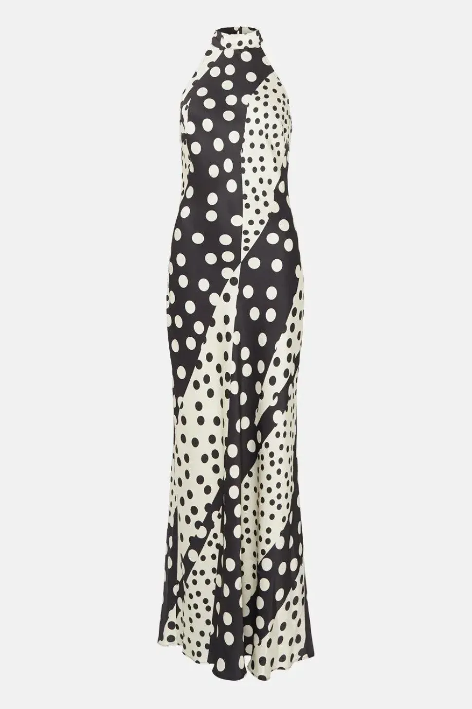 Spot Satin Halter Neck Backless Maxi Dress