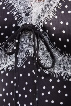 Spot Satin Lace Trim Midaxi Tea Dress