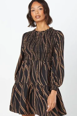 Spot Shirred Bodice Mini Dress