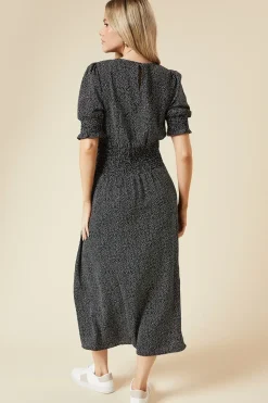 Spot Shirred Waist Maxi Dress