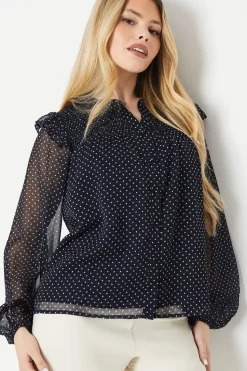 Spot Shirred Yoke Blouse