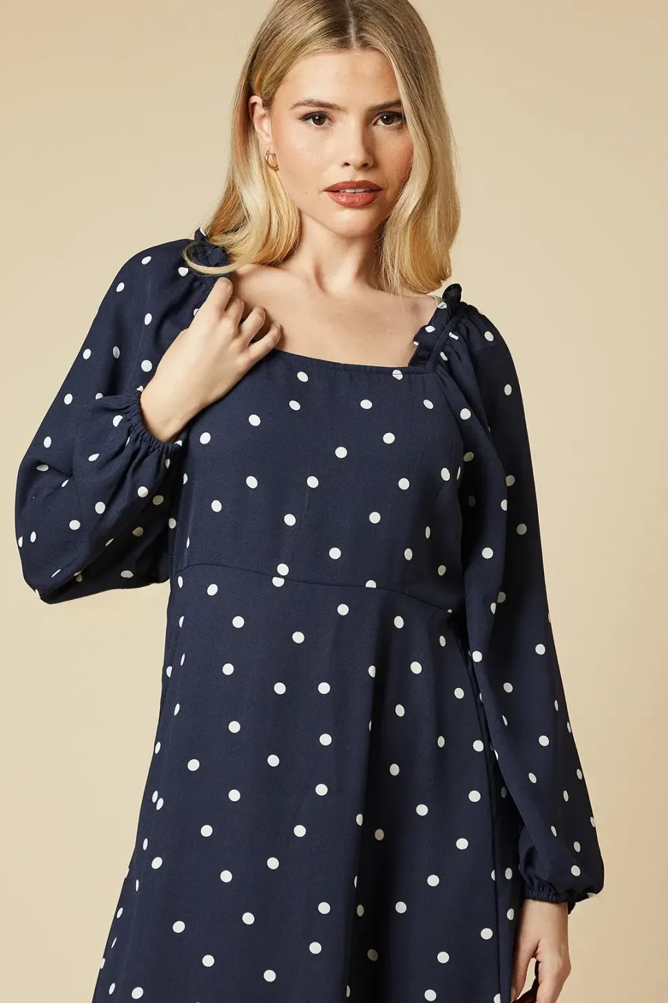 Spot Square Neck Ruffle Midi Dress