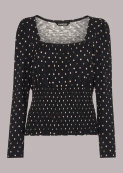 Spot Square Neck Shirred Top-
