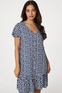 Spotty V-Neck Button Front Dress