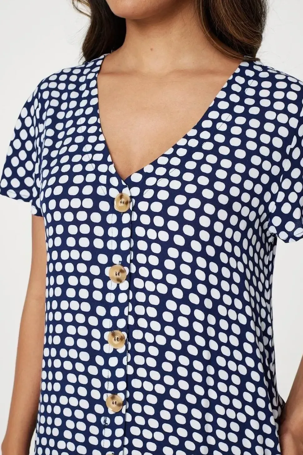 Spotty V-Neck Button Front Dress