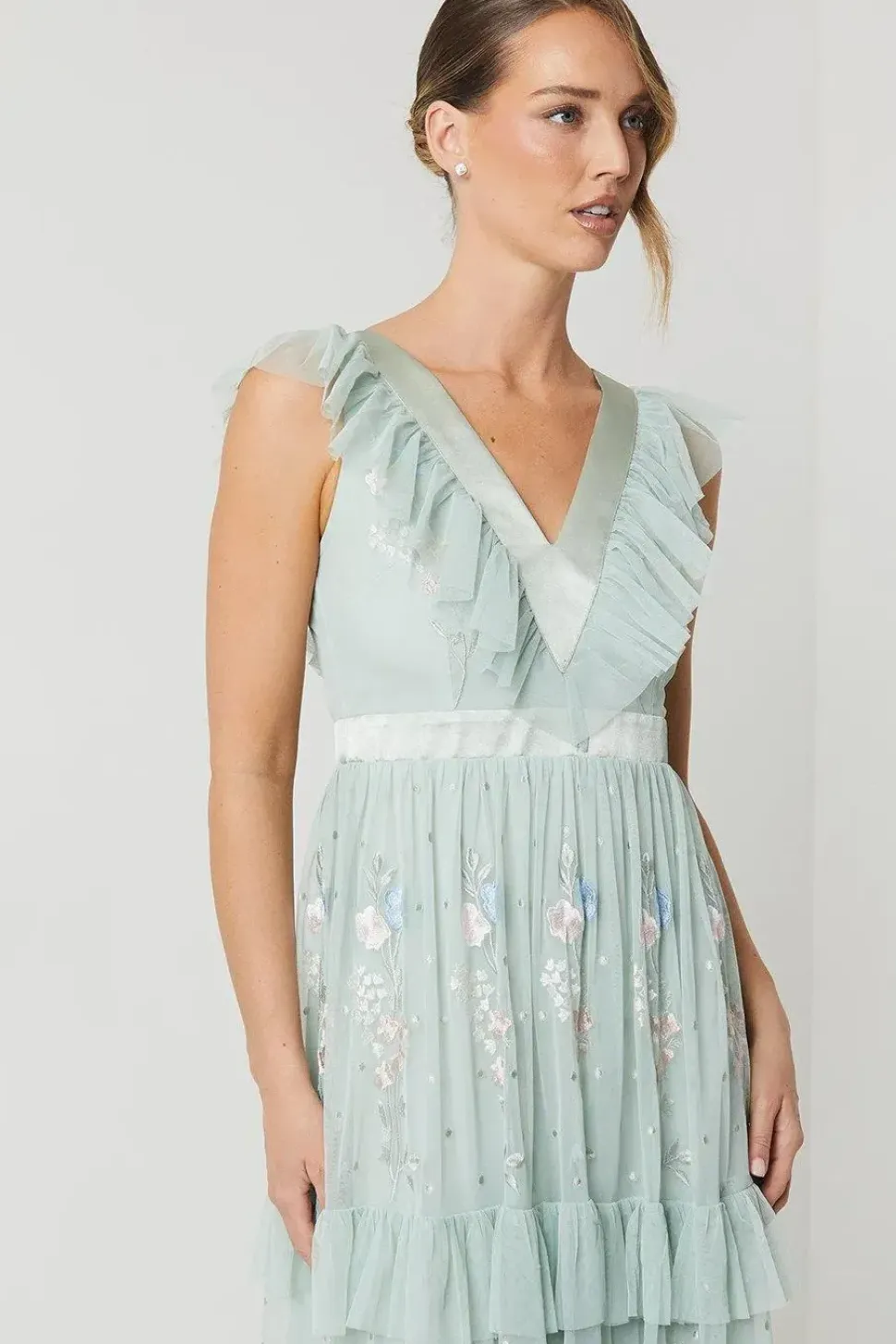 Spring Floral Tiered Mesh Bridesmaid Dress