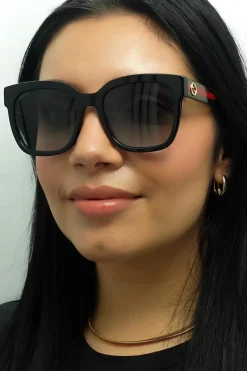Square Black With Green and Red Glitter Grey Gradient GG0034SN Sunglasses