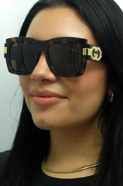 Square Dark Havana with Gold Brown GG1688S