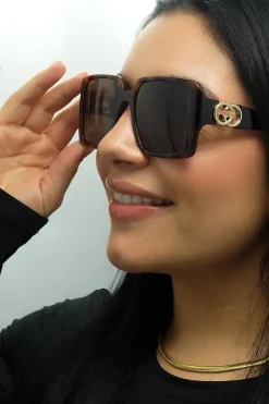 Square Dark Havana with Gold Dark Brown GG1692S