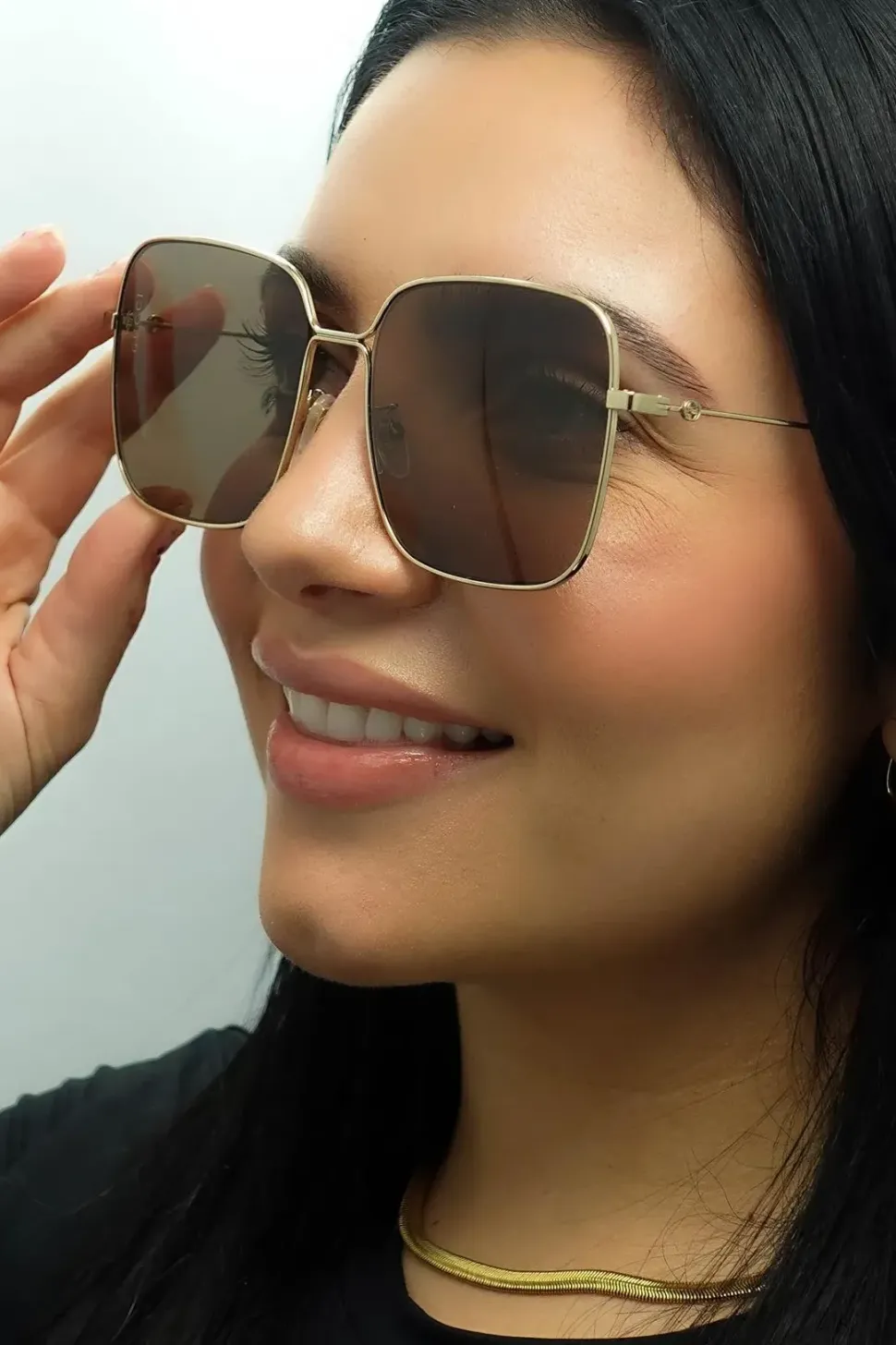 Square Gold Brown Sunglasses