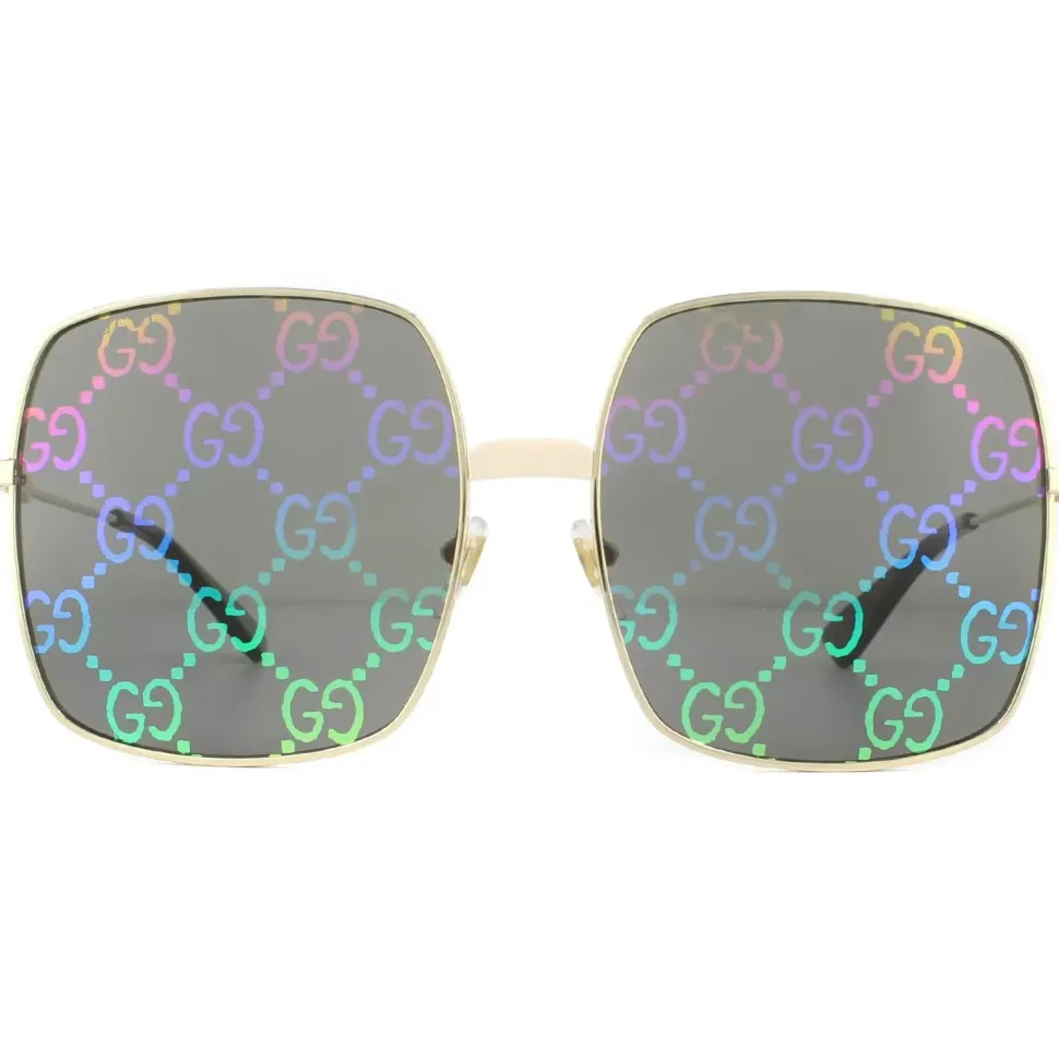 Square Gold Grey with Multicolour Gradient Mirror GG0414S Sunglasses