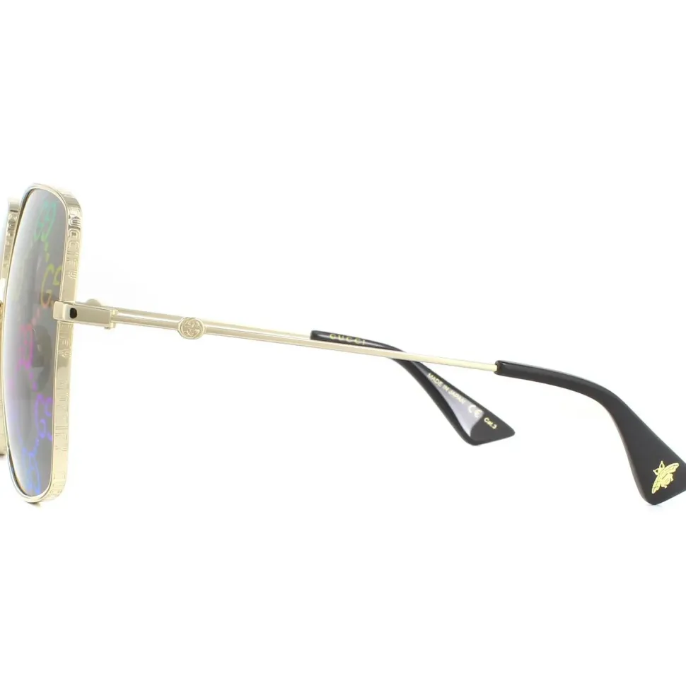 Square Gold Grey with Multicolour Gradient Mirror GG0414S Sunglasses