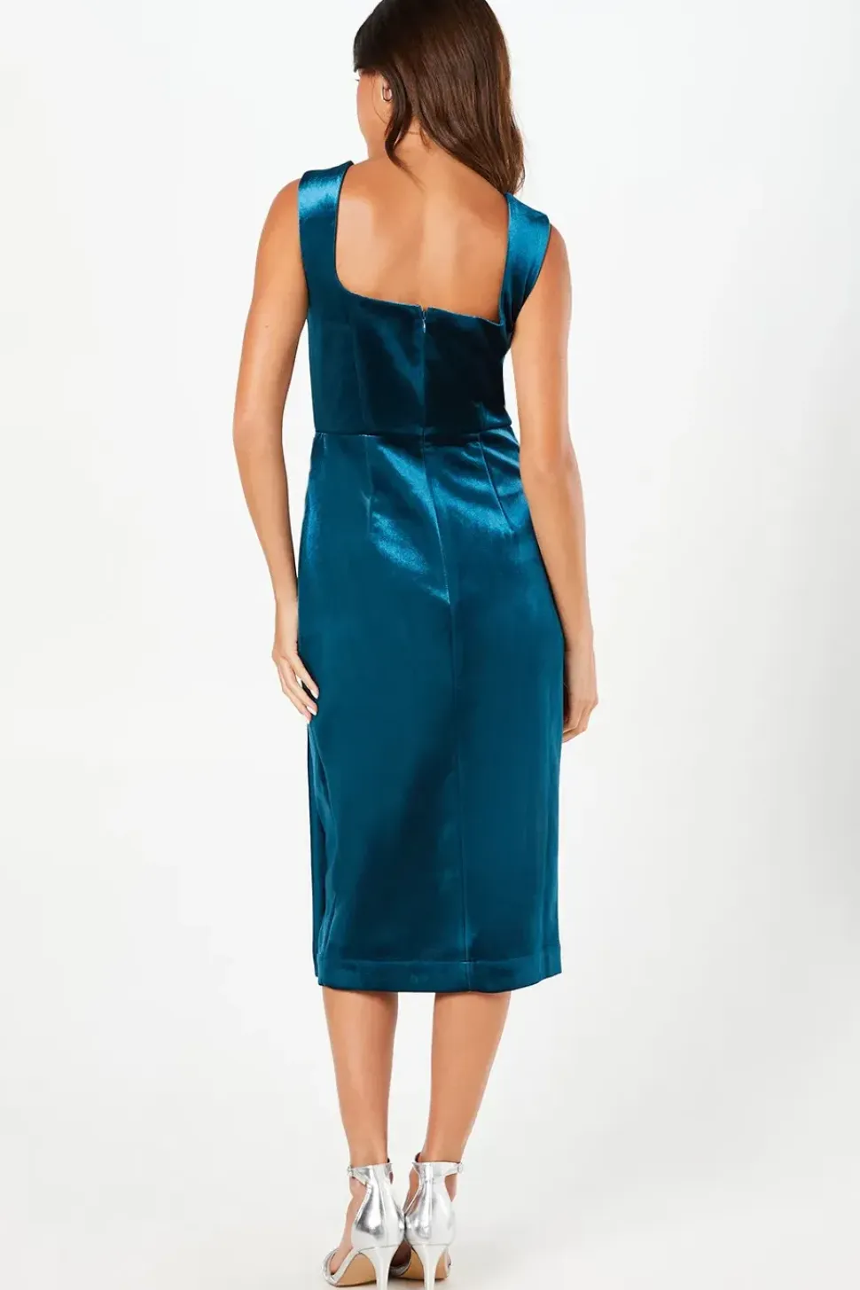 Square Neck Bonded Velvet Pencil Dress