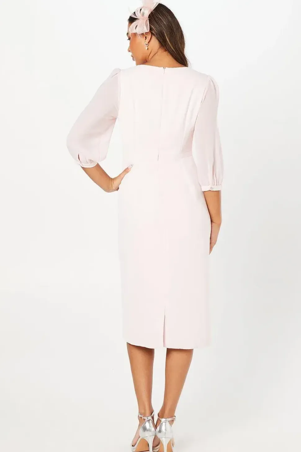 Square Neck Contrast Sleeve Pencil Dress