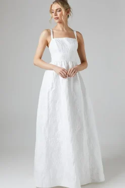 Square Neck Jacquard Maxi Wedding Dress