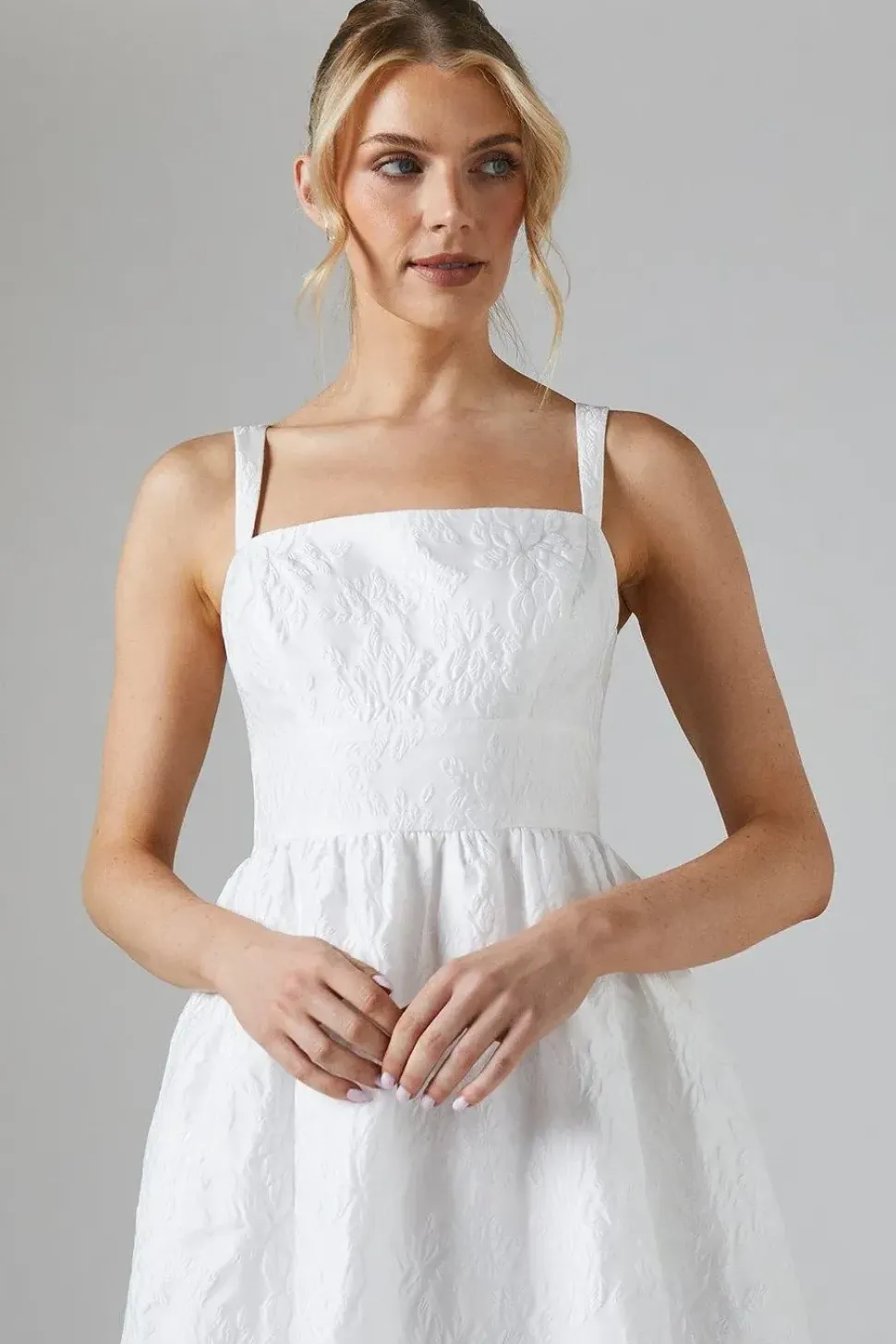 Square Neck Jacquard Maxi Wedding Dress