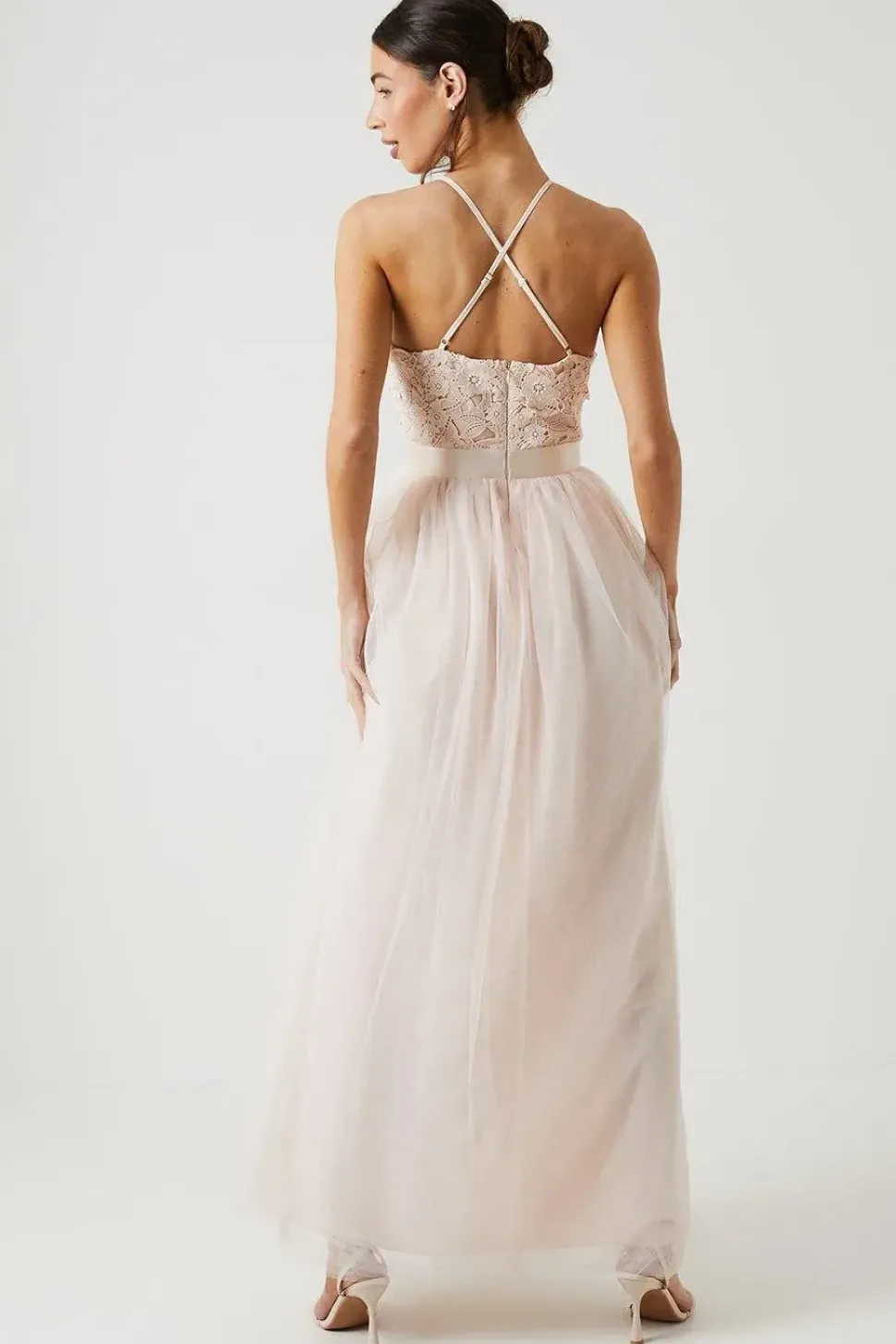 Square Neck Lace Bridesmaid Maxi Dress