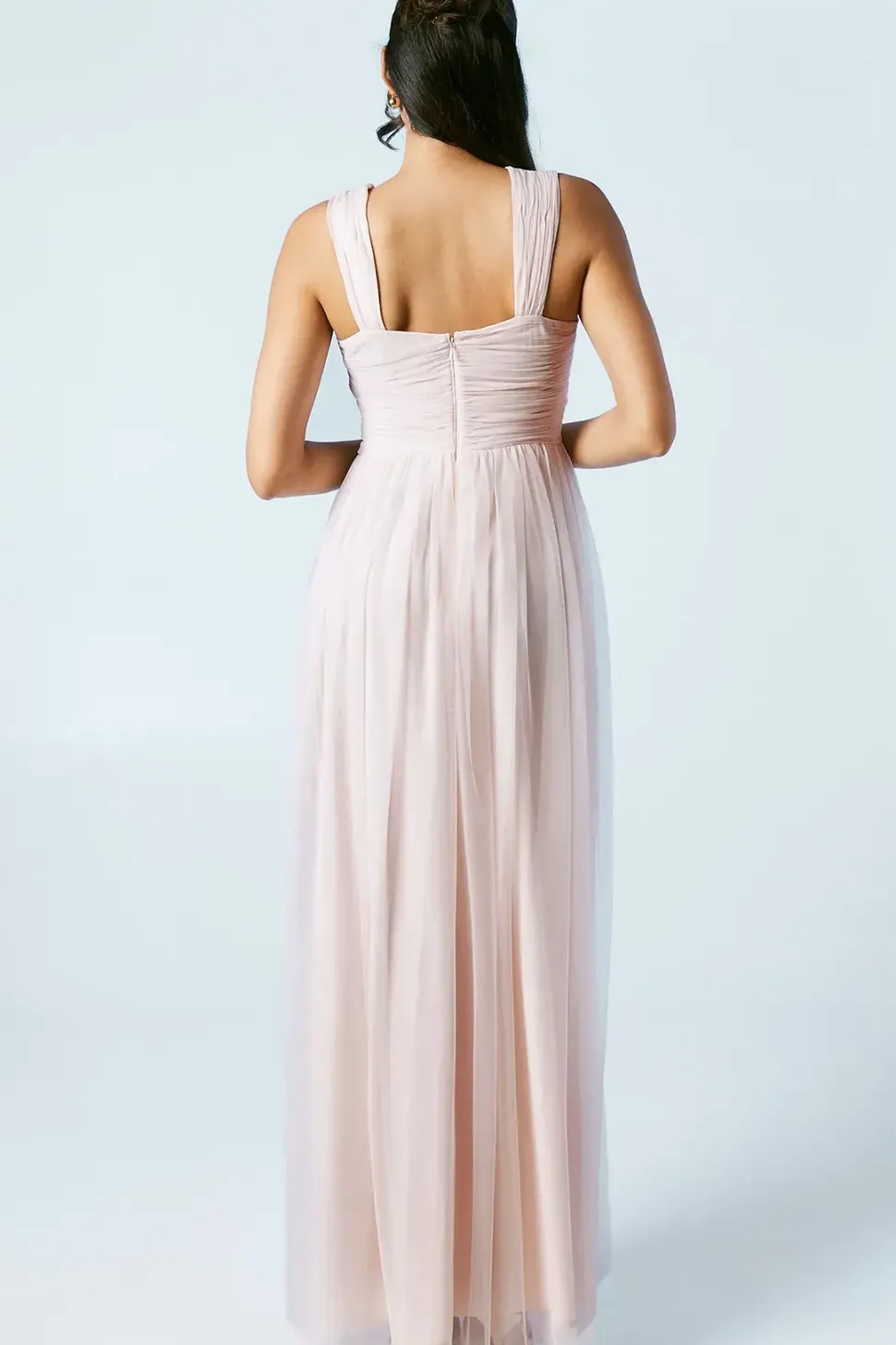 Square Neck Mesh Maxi Bridesmaid Dress