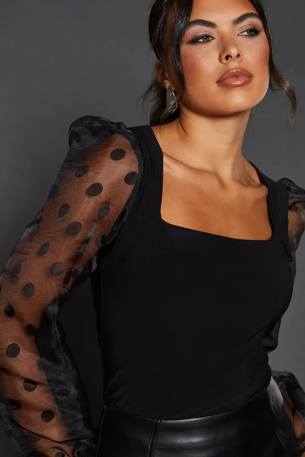 Square Neck Organza Sleeve Top
