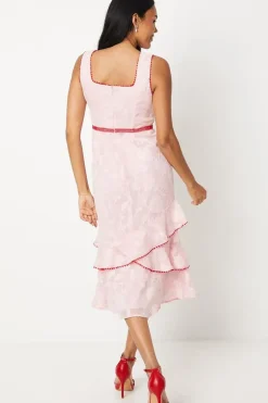 Square Neck Ruffle Midi Dress
