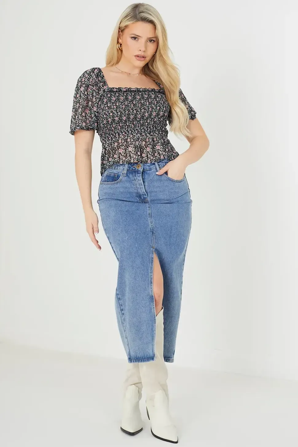 Square Neck Smock Blouse