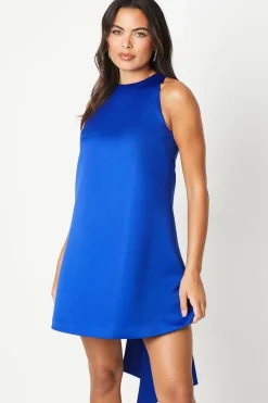 Statement Bow Structured Satin Mini Dress