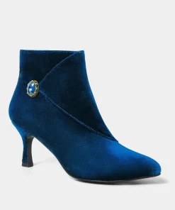 Statement Jewel Button Wrap-Around Velvet Ankle Boots