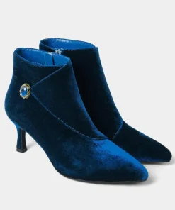 Statement Jewel Button Wrap-Around Velvet Ankle Boots