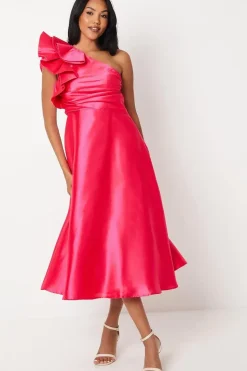 Statement Ruffle Taffeta Midi Dress