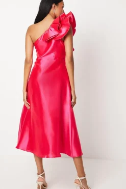 Statement Ruffle Taffeta Midi Dress
