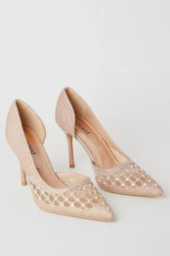 Stazie Glitter Mesh Diamante High Heeled Court Shoes