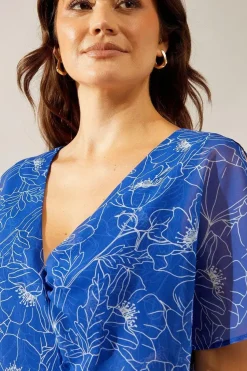 Stencil Floral Cape Sleeve Wrap Dress