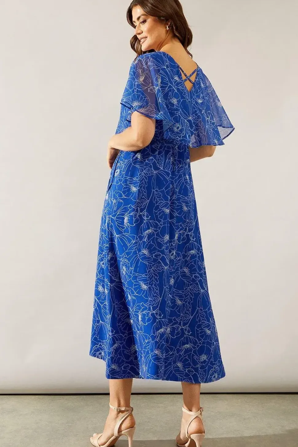 Stencil Floral Cape Sleeve Wrap Dress