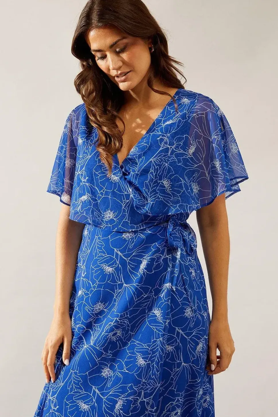 Stencil Floral Cape Sleeve Wrap Dress