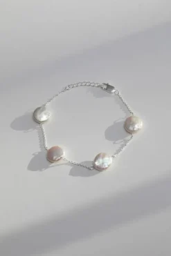 Sterling Silver 925 Coin Pearl Bracelet