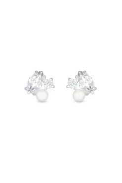 Sterling Silver 925 Cubic Zirconia And Freshwater Pearl Multi Stone Stud Earrings