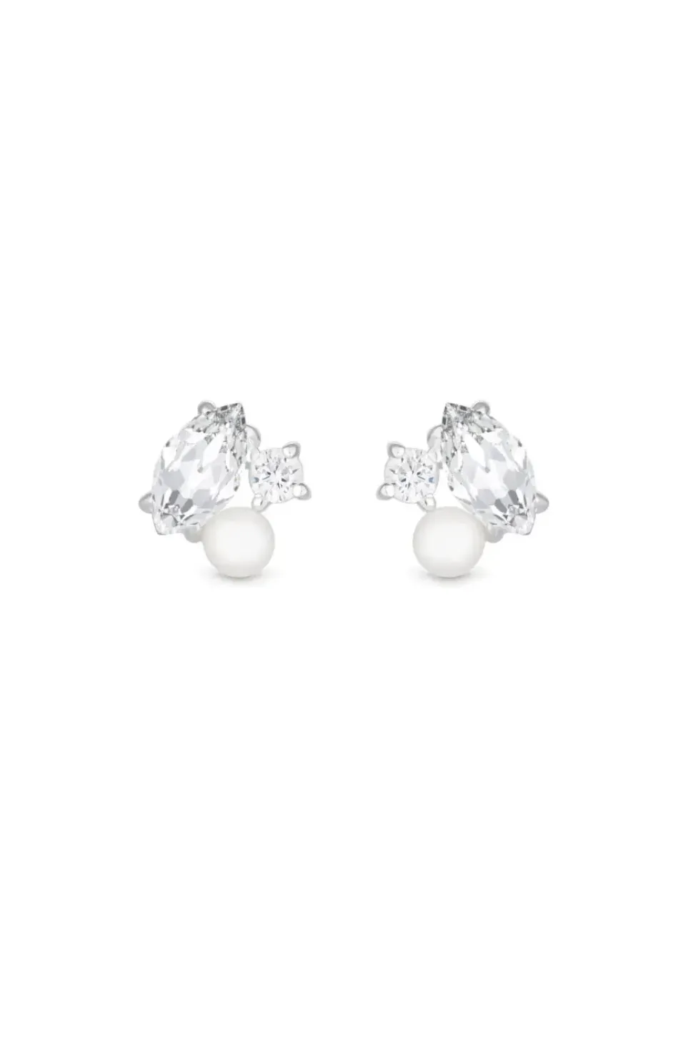 Sterling Silver 925 Cubic Zirconia And Freshwater Pearl Multi Stone Stud Earrings