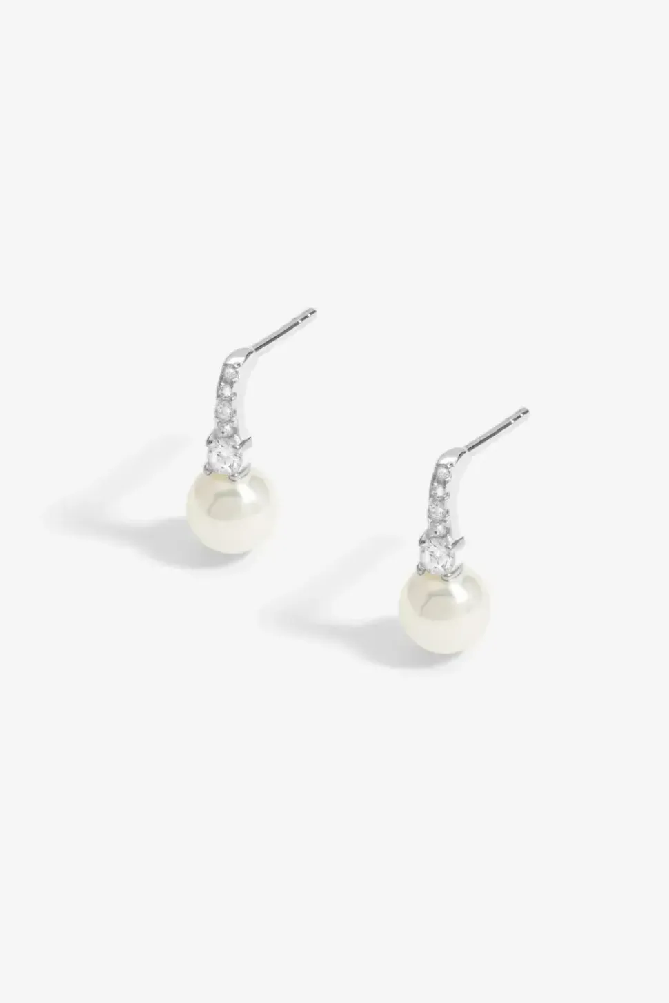 Sterling Silver 925 Cubic Zirconia And Pearl Stick Drop Earrings