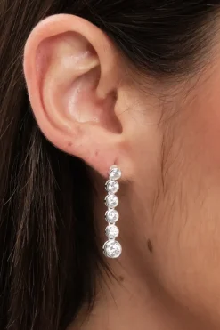Sterling Silver 925 Cubic Zirconia And Pearl Triangle Drop Earrings