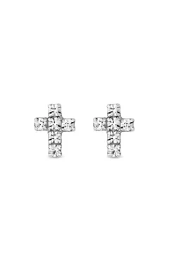 Sterling Silver 925 Cubic Zirconia Cross Stud Earrings