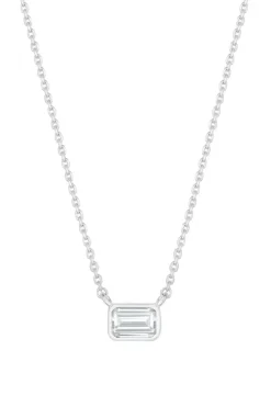Sterling Silver 925 Cubic Zirconia Emerald Cushion Pendant Necklace