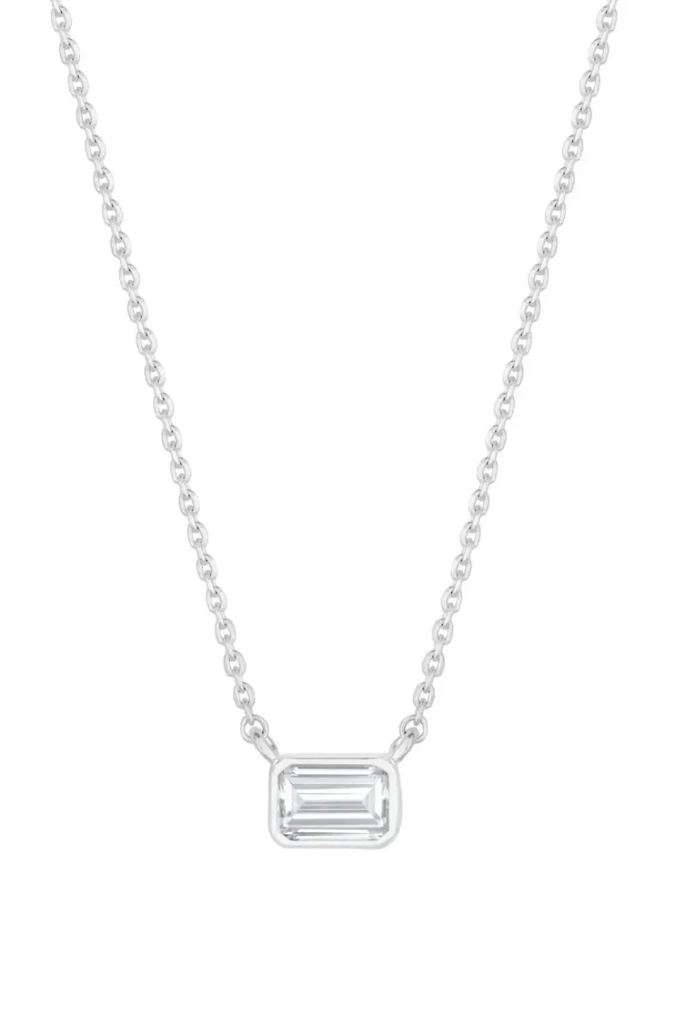 Sterling Silver 925 Cubic Zirconia Emerald Cushion Pendant Necklace