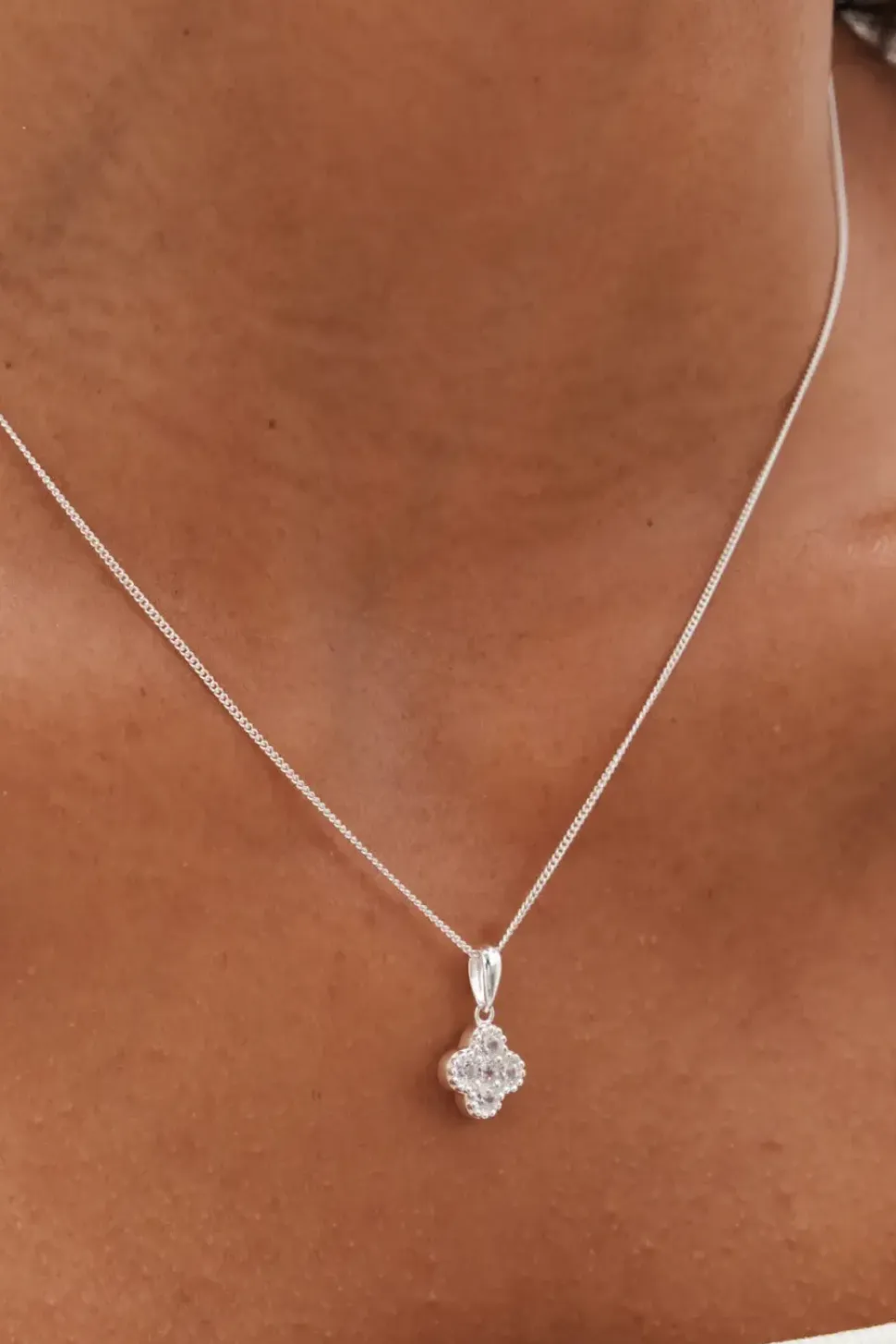 Sterling Silver 925 Cubic Zirconia Fine Clover Pendant