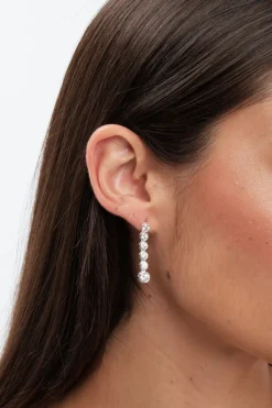Sterling Silver 925 Cubic Zirconia Graduated Linear Besel Drop Earrings