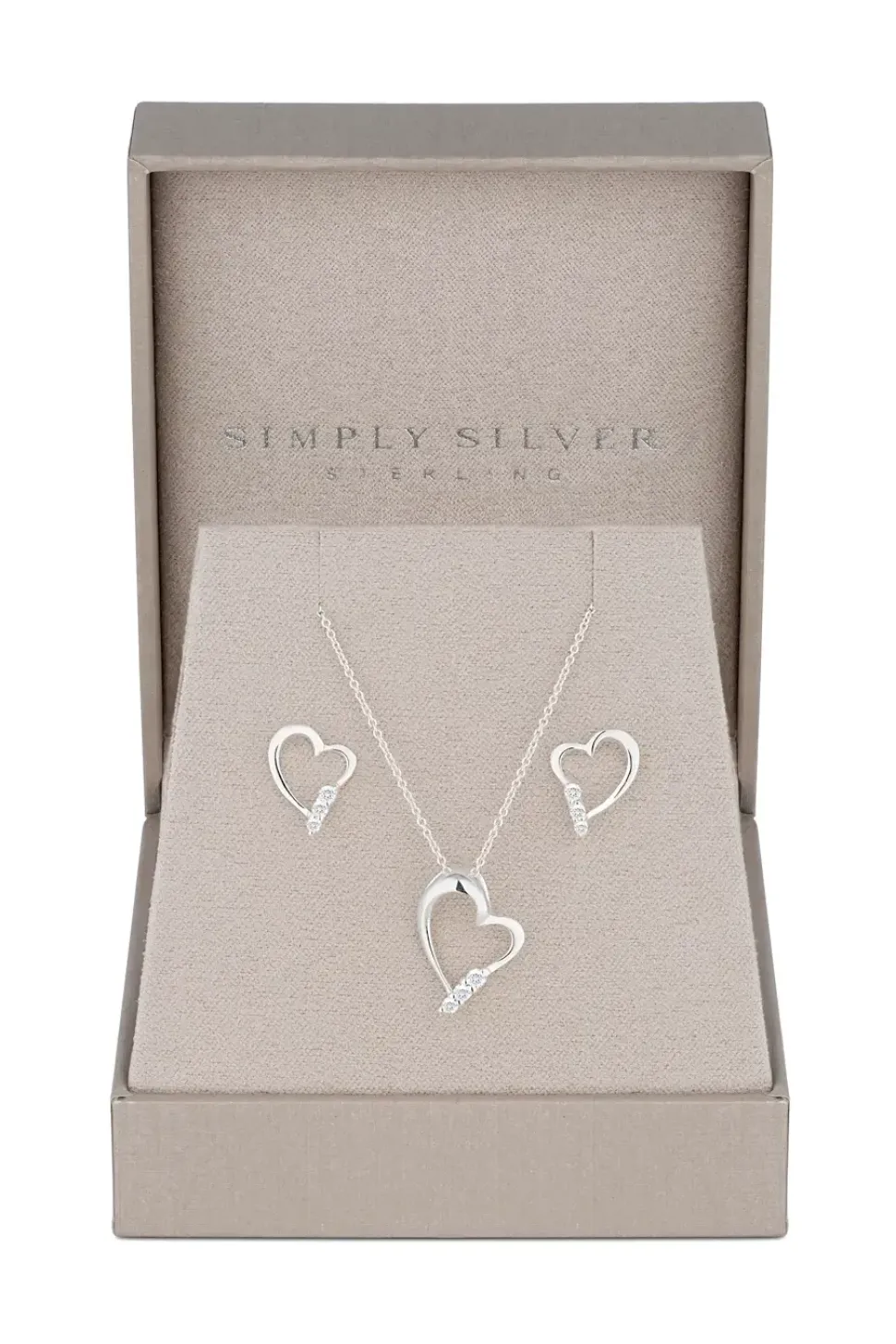 Sterling Silver 925 Cubic Zirconia Heart Set - Gift Boxed