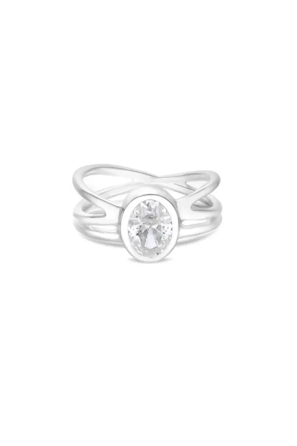 Sterling Silver 925 Cubic Zirconia Oval Stone Wrapped Ring