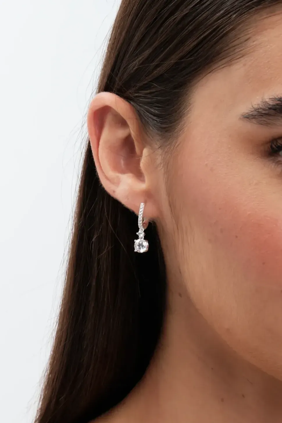 Sterling Silver 925 Cubic Zirconia Pave Hoop Earrings